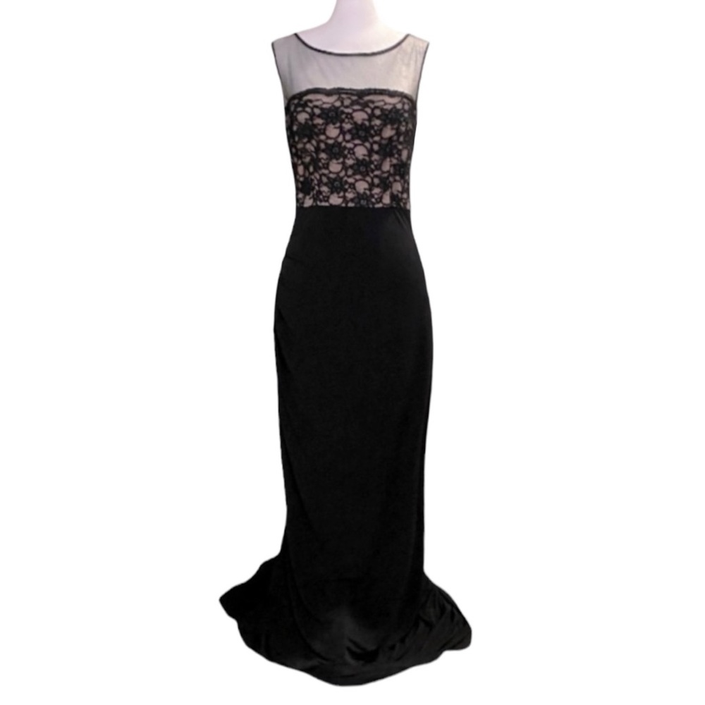 Eliza J Formal Black Cocktail Dress w/ Mesh & Lace Bodice - size women’s 8